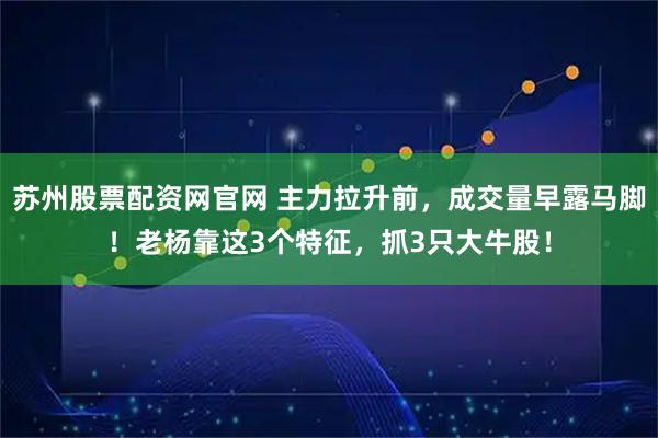 苏州股票配资网官网 主力拉升前，成交量早露马脚！老杨靠这3个特征，抓3只大牛股！